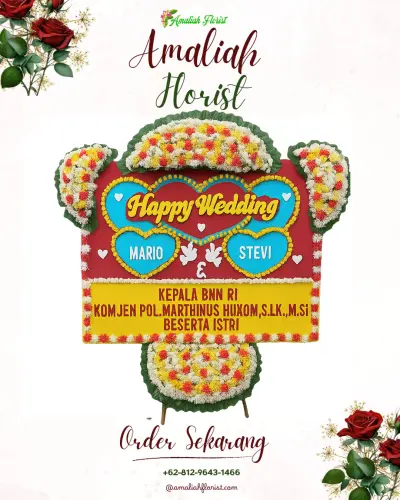 Karangan Papan Bunga Pernikahan di Margomulyo